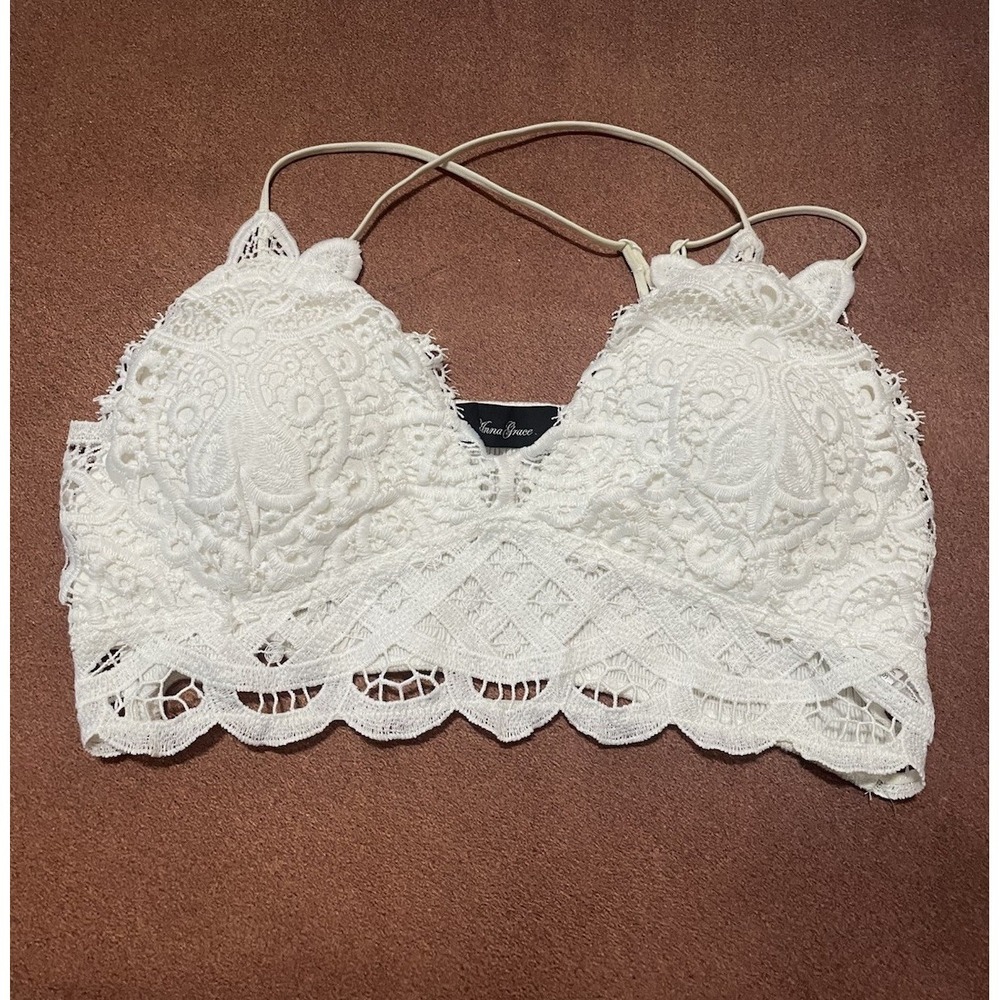 Anna Grace White Lace Bralette Top Size M Romantic Cottage Summer Feminine